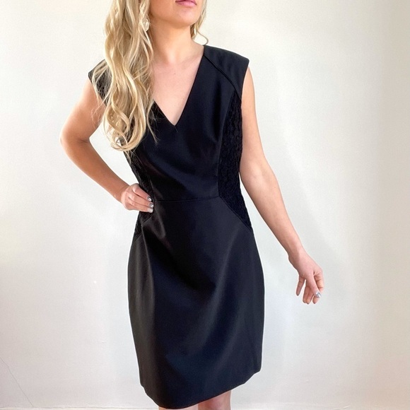 Rebecca Taylor Black Lace Side V Neck Dress sz 12 - Picture 3 of 16